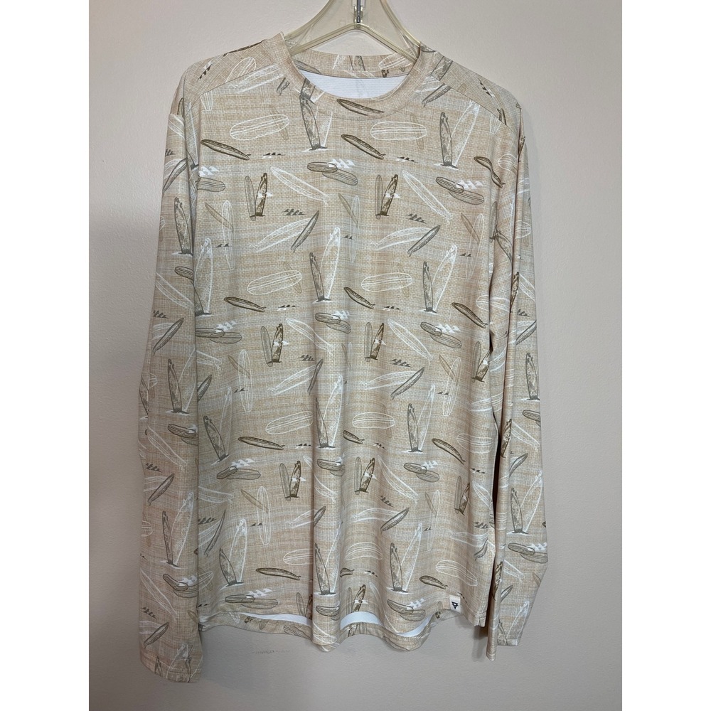 LIV Outdoor Men's Long Sleeve Surfboard Print Performance Shirt L Tan‎